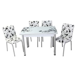 Set masă extensibilă Black Flowers cu 4 scaune