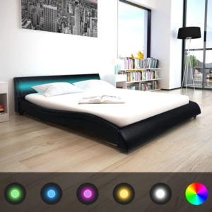 Cadru de pat cu LED, piele artificială, 160 x 200 cm, negru