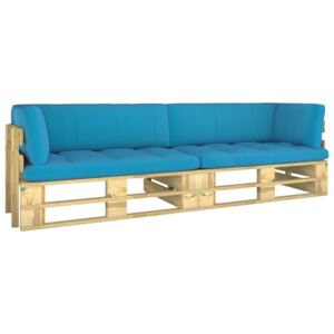Canapea din paleți 2 locuri, cu perne, lemn de pin verde tratat