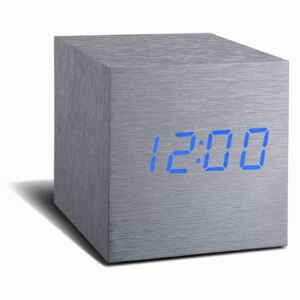 Ceas deșteptător cu LED Gingko Cube Click Clock, gri - albastru