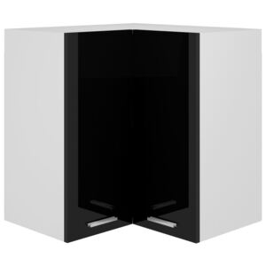 Dulap suspendat de colț, negru extralucios, 57x57x60 cm, PAL