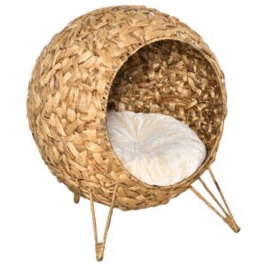 PawHut Cos pentru Pisici Pana la 5 kg Casuţa pentru Pisici din Ratan Maro Φ52x58cm