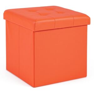 Taburet cu spatiu depozitare piele ecologica portocalie Magda 38 cm x 38 cm x 38 h
