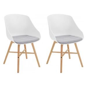 Set de 2 scaune Ken, tesatura/lemn, alb/gri/maro, 50 x 54 x 81 cm