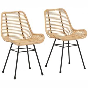 Set de 2 scaune Jucita, metal/ ratan, natur/negru, 45x48x87 cm