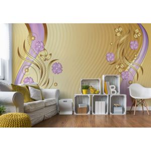 Fototapet - Luxury Ornamental Floral Design Purple And Gold Vliesová tapeta - 250x104 cm