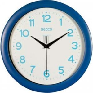 SECCO Ceas de perete, 28,5 cm, ramă albastră, numere albastre, SECCO "Sweep second"
