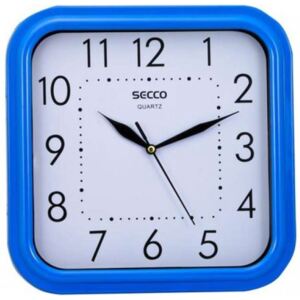 SECCO Ceas de perete, pătrat, pătrat, 25,5x25,5cm, ramă albastră, SECCO "Sweep second"