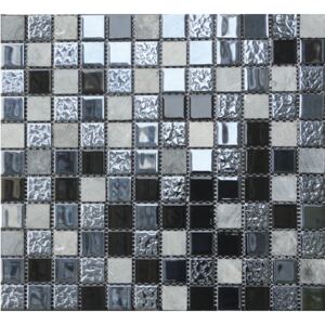 Mozaic sticla si piatra naturala negru 30,5x32,5 cm