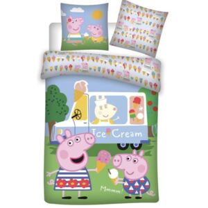 Lenjerii de pat copii, Peppa Pig Ice Cream, 2 piese 100x135 cm, 40x60 cm