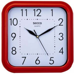 SECCO Ceas de perete, pătrat, pătrat, 25,5x25,5cm, ramă roșie, SECCO "Sweep second"