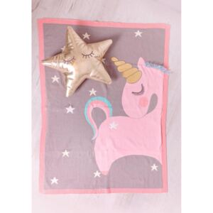Paturica tricotata din bumbac Unicorn Roz cu Auriu