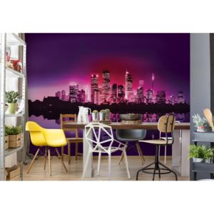Fototapet GLIX - City Skyline At Sunset Purple + adeziv GRATUIT Tapet nețesute - 206x275 cm