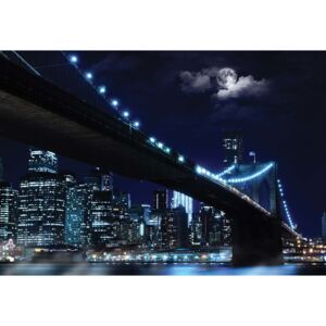 New York Brooklyn Bridge At Night Fototapet, (254 x 184 cm)