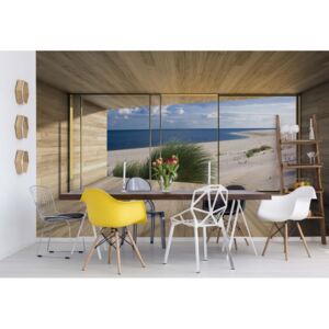 GLIX Fototapet - Beach 3D Modern Window View Vliesová tapeta - 416x254 cm