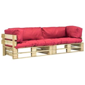 Set canapea grădină paleți cu perne roșii, 2 piese, lemn pin