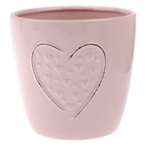 Ghiveci din ceramică Dakls Hearts Dots, înălțime 14,8 cm, roz