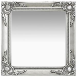 Oglindă de perete în stil baroc argintiu 50 x 50 cm