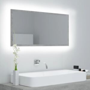 Oglindă de baie cu LED, gri beton, 90x8,5x37 cm, PAL