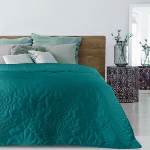 Cuvertură de pat turcoaz, cu imprimeu floral Lăţime: 200 cm | Lungime: 220 cm