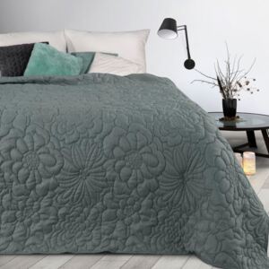 Cuvertură de pat gri mat, cu imprimeu floral Lăţime: 200 cm | Lungime: 220 cm