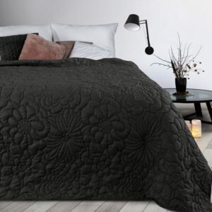 Cuvertură de pat neagră mată, cu imprimeu floral Lăţime: 200 cm | Lungime: 220 cm