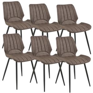 [en.casa]® Set sase bucati scaune tapitate design Pohorje, 77 x 57,5 x 46 cm, poliuretan imitatie piele/metal, maro inchis