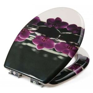 Scaun de toaleta cu capac cu inchidere lenta cu design Orhidee SmileHOME by Pepita #negru-violet