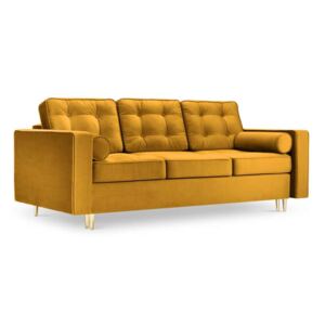 Canapea extensibilă Williams stil scandinav, 95x100x225 cm, catifea/ metal / lemn de pin/ pal/ placaj, galben