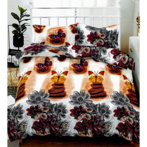 Lenjerie de pat pentru o persoana cu husa elastic pat si fata perna dreptunghiulara, Unique, bumbac mercerizat, multicolor