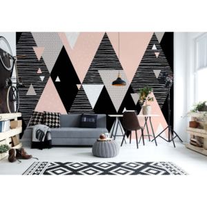 Fototapet - Modern Geometric Triangles Pink And Black Design Vliesová tapeta - 206x275 cm