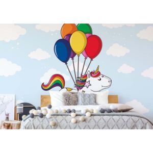Fototapet - Flying Unicorn With Balloons Vliesová tapeta - 368x254 cm