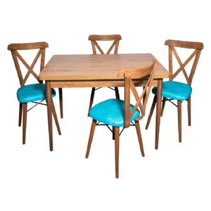 Set masă fixă Dedeli cu 4 scaune turquoise