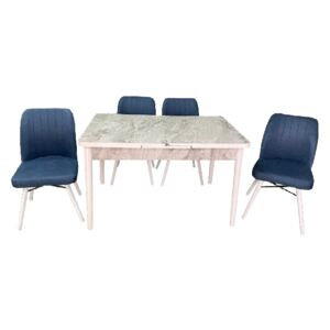 Set masă extensibilă Hera Alb Marmorat cu 4 scaune Kare Albastru