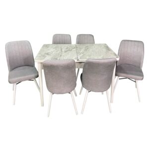 Set masă extensibilă Hera Alb Marmorat cu 6 scaune Kare Gri