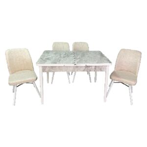 Set masă extensibilă Hera Alb Marmorat cu 4 scaune Kare Crem
