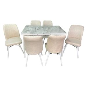 Set masă extensibilă Hera Alb Marmorat cu 6 scaune Kare Crem