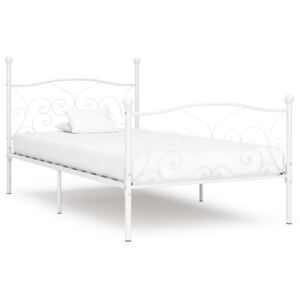 Cadru de pat cu bază din șipci, alb, 90 x 200 cm, metal