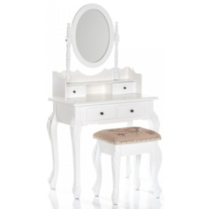 SEA502 - Set Masa Alba toaleta cosmetica machiaj oglinda masuta, scaunel taburet tapitat