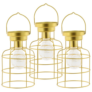Set veioza decorativa cu LED Anelisse, 14 x 14 x 23,5 cm, metal, galben auriu, pentru iluminat interior, cu baterii