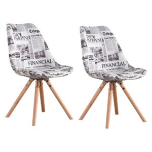 Set 2 scaune tapitate cu piele ecologica si picioare din lemn, Mels Newspaper, l47xA54xH80 cm