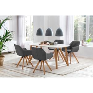 Set masa ovala din lemn cu 4 scaune tapitate gri 160x90 cm