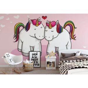GLIX Fototapet - Love Unicorns Pink Vliesová tapeta - 254x184 cm