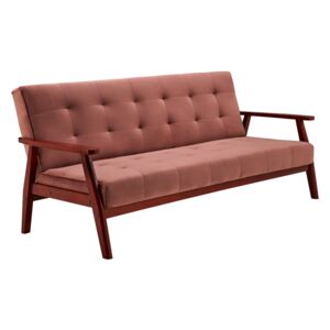 Canapea extensibilă din catifea cu cadru din lemn de eucalipt roz, 3 locuri