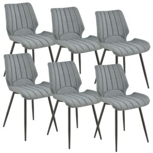 Set sase bucati scaune tapitate design Novi, 77 x 57,5 x 46 cm, poliester/metal, gri inchis