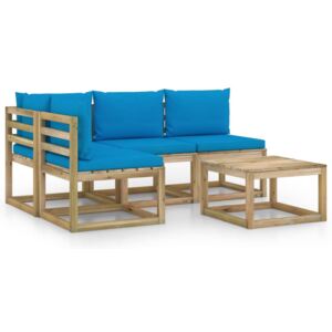 Set mobilier de grădină, 5 piese, cu perne albastru deschis
