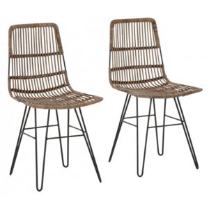 Set de 2 scaune Filli, ratan/metal, gri, 45 x 41 x 48 cm