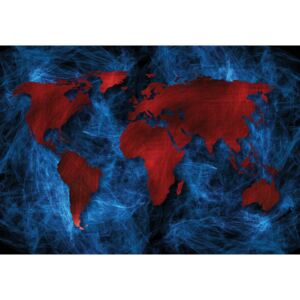 Fototapet - Harta roșie a lumii fundal albastru (254x184 cm)