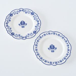 Farfurie intinsa din ceramica Megan Alb / Albastru, Modele Asortate, 19 cm