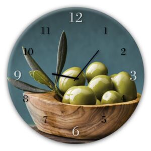 Styler Ceas de perete din sticlă - Olives | Dimensiuni: 30x30 cm